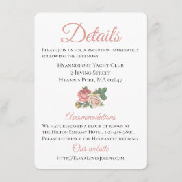 Blommig Rosa Ros Bröllopsdetaljer Riktningar Tilläggskort