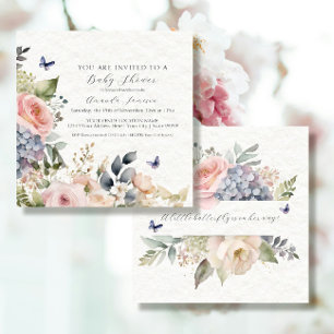 Blommig Rosa Ros Trädgårds Bouquet Baby Flicka Inbjudningar