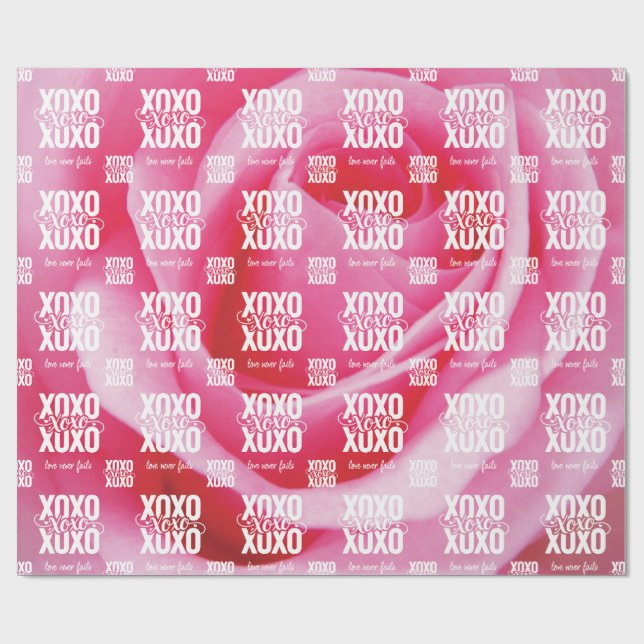 Blommig Rosa Ros XOXO Kärlek Misslyckas Aldrig All Presentpapper (Platt)