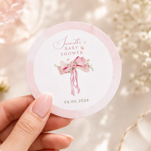 Blommig Rosa Rosett Coquette Trädgård bebisshower Runt Klistermärke
