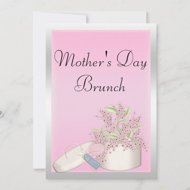 Blommig Rosa & Silver Mors Dags Brunch Inbjudningar (Framsida)