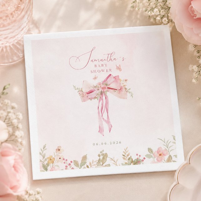 Blommig Rosa Slöja Coquette Trädgårdsbarnkalas Pappersservett (Skapare uppladdad)