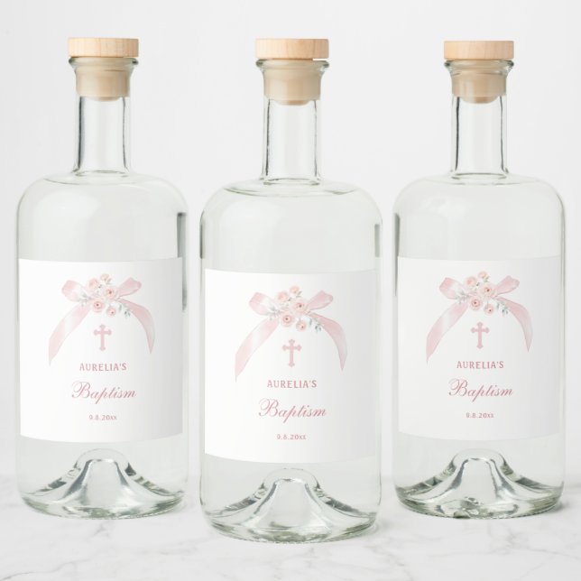 Blommig Rosa Slöja Dop Spritflaskor Etikett (Flaskor)