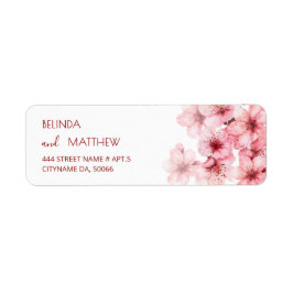 Blommig Rosa Vit Körsbärsblom | Bröllop Returadress Etikett