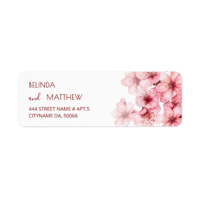 Blommig Rosa Vit Körsbärsblom |  Bröllop Returadress Etikett (Framsidan)