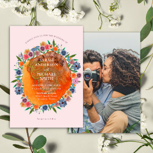 Blommig Rosa Whimsical Wildflower Foto Bröllop Inbjudningar