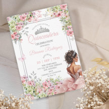 Blommig rosafärgad och grön fjäril Quinceañera