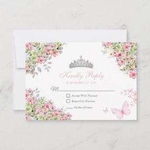 Blommig rosafärgad och grön fjäril Quinceañera OSA Kort