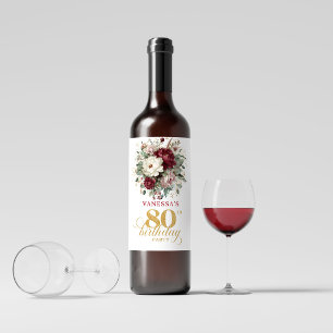 Blommig Rosé Burgunder 80-års Födelsedagsvinetiket Vinflaska Etikett