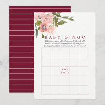 Blommig rosé och burgunder Baby Shower Baby Bingo