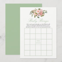 Blommig rosé och salvia baby shower baby bingo