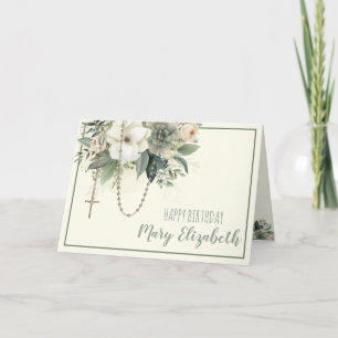 Blommig rosenkransskrift religiös födelsedag helgkort