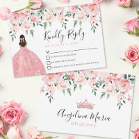 Blommig Rosenskär Quinceanera-Svarskort