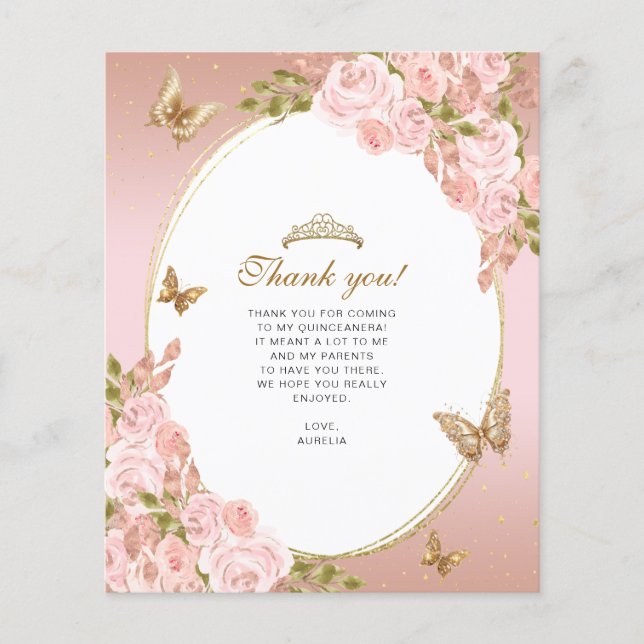 Blommig rosenskiftande rosa fjäril Quinceanera Fot (Framsida)