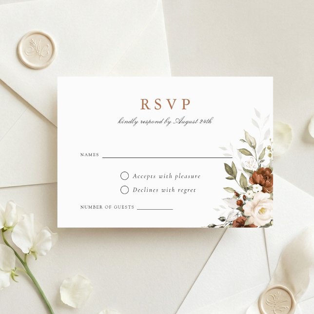 Blommig Rost Crème Grönska Höst Bröllop RSVP-kort Inbjudningar (Skapare uppladdad)