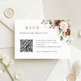 Blommig Rost Grönska Bröllop QR-kod RSVP-kort Inbjudningar