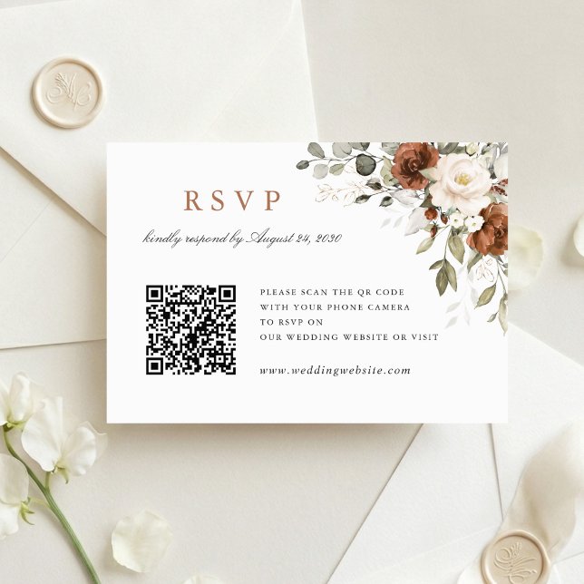 Blommig Rost Grönska Bröllop QR-kod RSVP-kort Inbjudningar (Skapare uppladdad)
