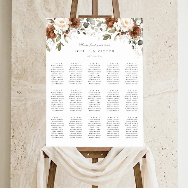 Blommig Rostkräm 15 Bord Bröllops Sittplan Poster (Skapare uppladdad)