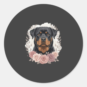 Blommig Rottweiler Hund Porträtt Sublimering Runt Klistermärke
