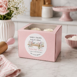 Blommig Rullningskaka Cupcake Bageri Tack Runt Klistermärke