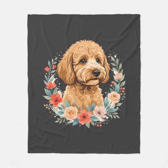 Blommig Rund Hund Sublimering Fleecefilt (Framsidan)