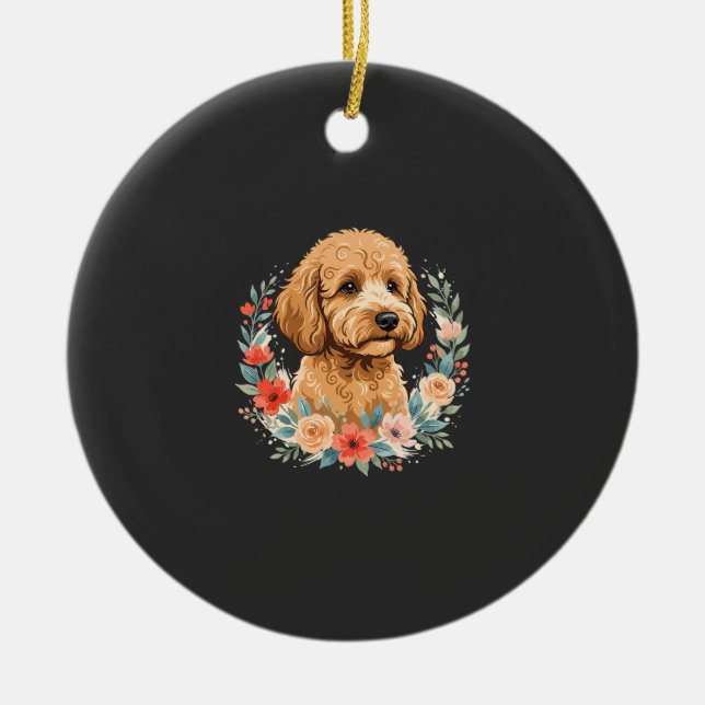 Blommig Rund Hund Sublimering Julgransprydnad Keramik (Framsidan)