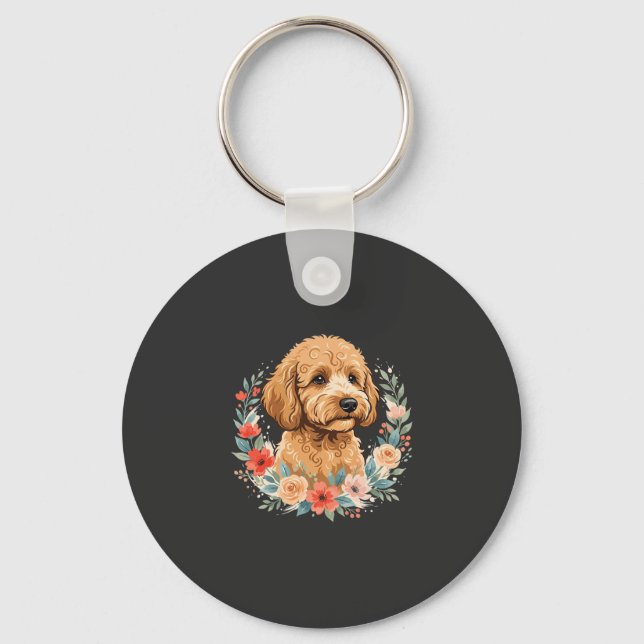 Blommig Rund Hund Sublimering Nyckelring (Framsida)