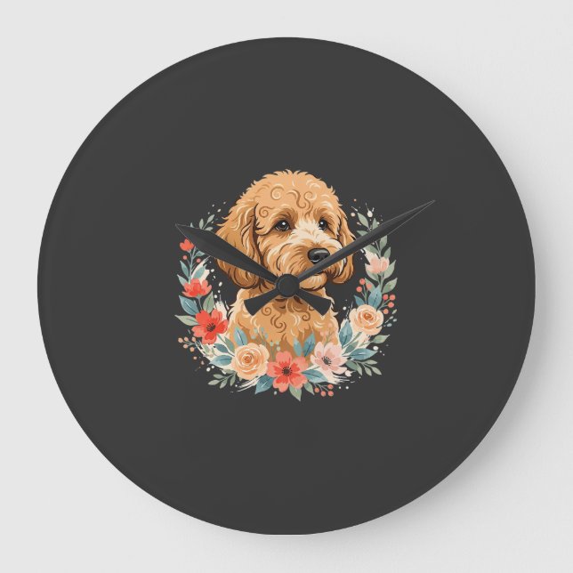 Blommig Rund Hund Sublimering Stor Klocka (Framsida)