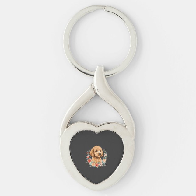 Blommig Rund Hund Sublimering Twisted Heart Silverfärgad Nyckelring (Framsidan)