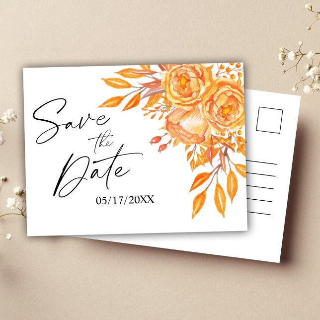 Blommig Rustik Bröllop Spara Datumet Meddelande Vykort (Floral Rustic Wedding Save The Date Announcement Postcard)