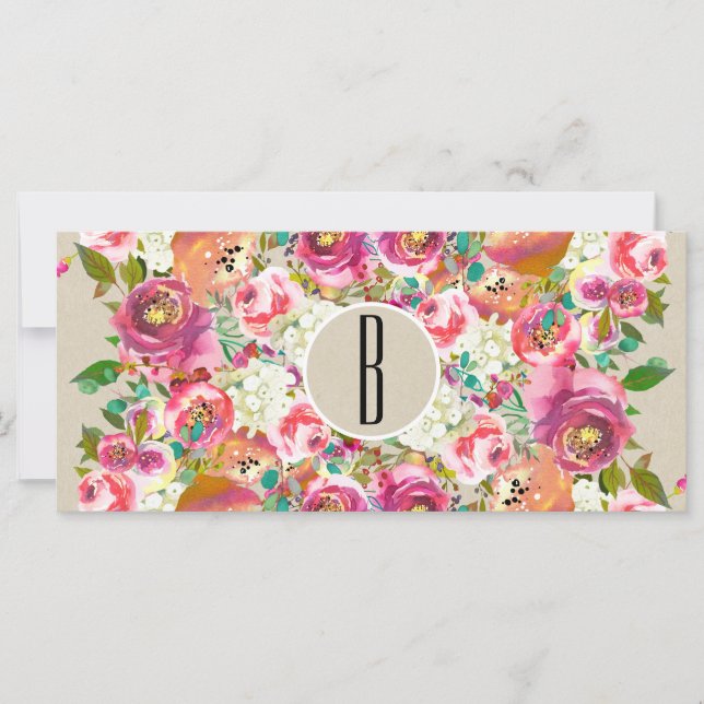 Blommig Rustik Kraft Monogrampresentkort (Framsida)
