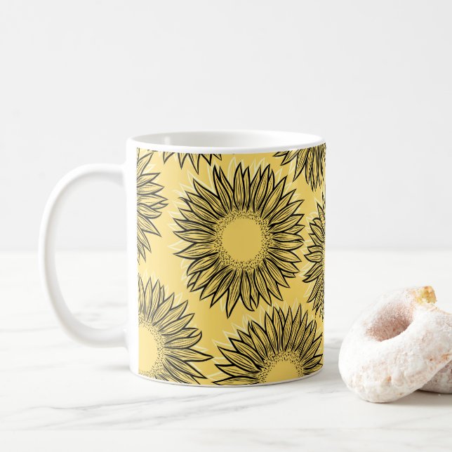 Blommig Rustik Solros Handritad Kaffemugg (Med munk)