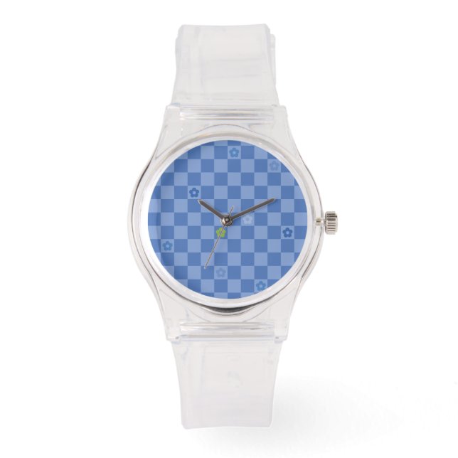 Blommig Rutig Mönster Nr 01 - Ljusblå Armbandsur (Framsida)