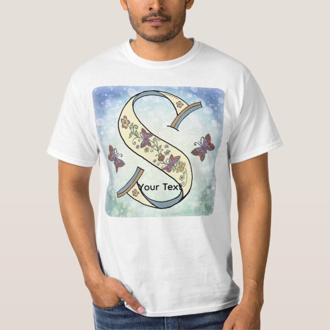 blommig S t-shirt med monogram (Framsida)