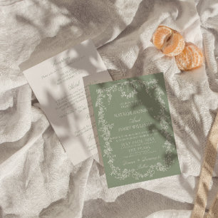 Blommig Sagegrön Monogram Boho Allt-i-ett Bröllop Inbjudningar