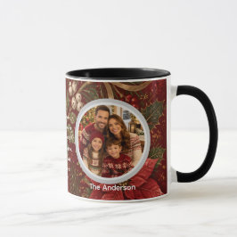 Blommig scharlakansröd familjefoto jul mugg