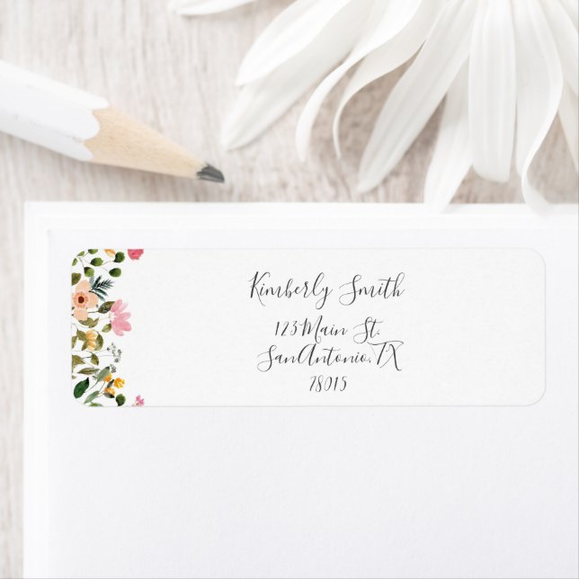Blommig script returadress etikett (Insitu)