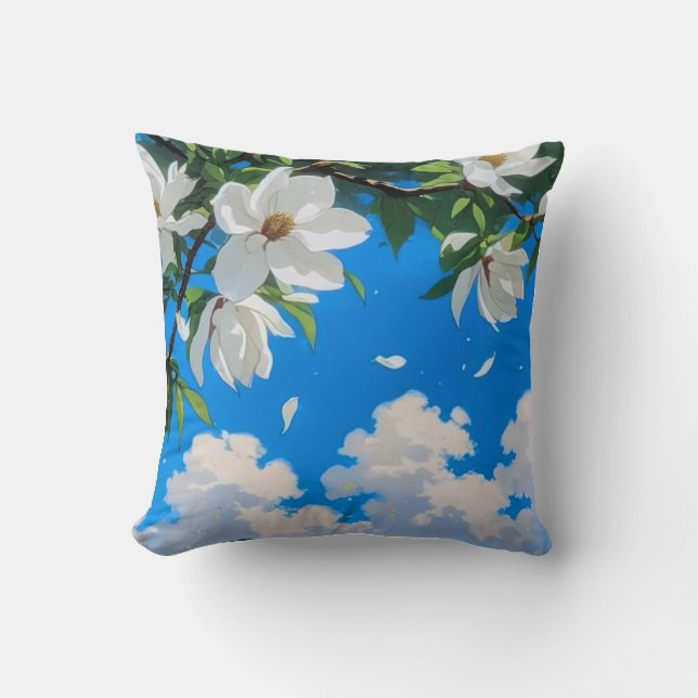 Blommig serie kastkudde - Vit Magnolia Kudde (Framsida)