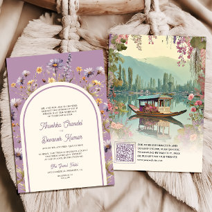 Blommig Shikara Kashmir Dal Lake Indisk Bröllopsfe Inbjudningar