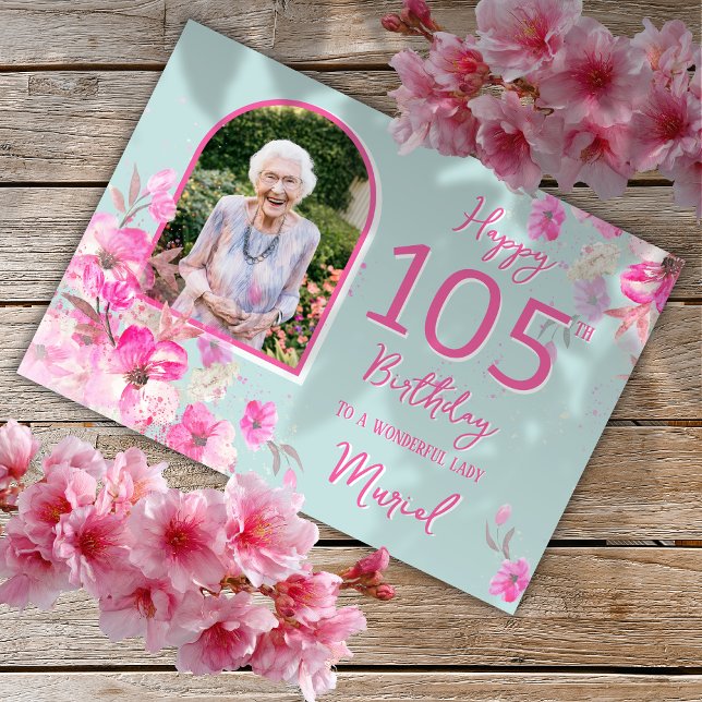 Blommig Singelfoto 105-årsfödelsedags kort (Skapare uppladdad)