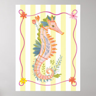 blommig sjöhästs funky väggkonstaffisch poster