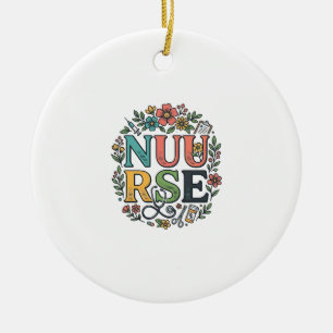 Blommig sjuksköterska skjorta design vintage medic julgransprydnad keramik