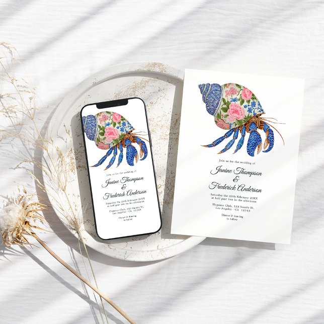 Blommig Skalds Coastal Bröllop Inbjudningar (Floral Shelllfish Coastal Wedding Invitation)