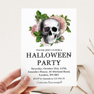 Blommig Skalle Halloweenfest Inbjudan