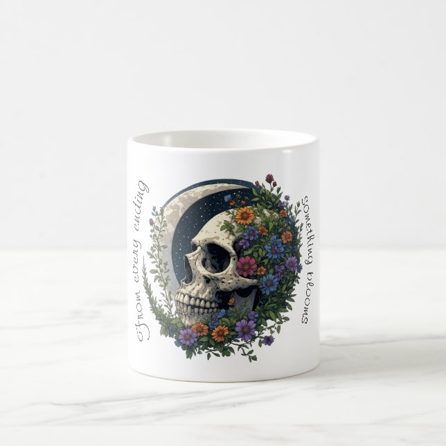 Blommig skalle & månad celestiell gotisk konst kaffemugg (Center)