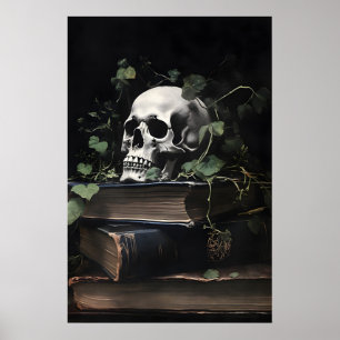 Blommig Skalle Porträtt Tryck, Gotisk Mörk Akademi Poster