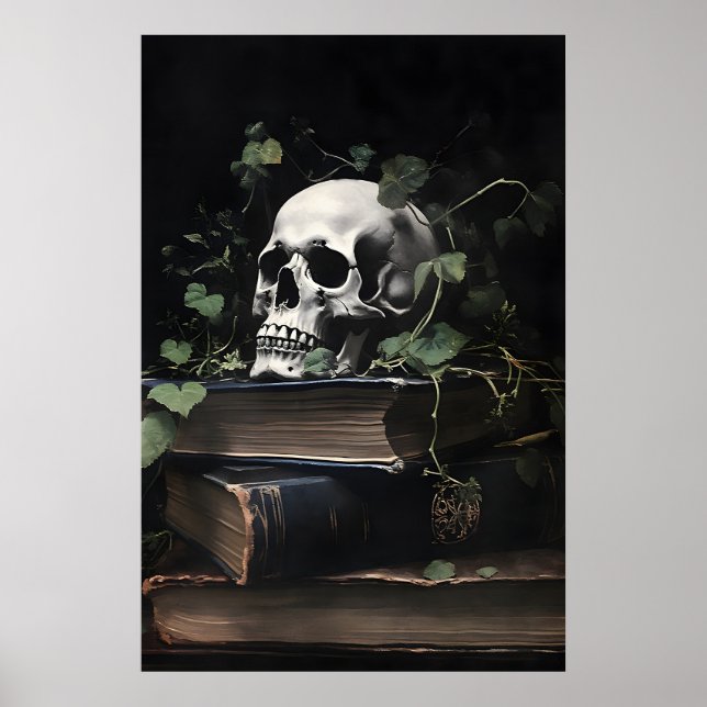 Blommig Skalle Porträtt Tryck, Gotisk Mörk Akademi Poster (Framsidan)