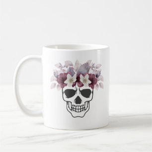 Blommig Skalle Vita och Vinblommor Kaffemugg