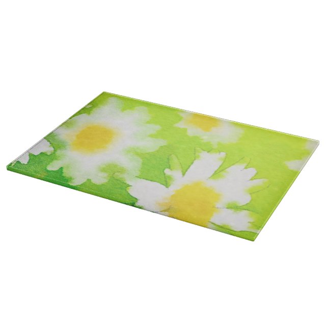 Blommig skärbräda av glas med tusensköna (Hörn)