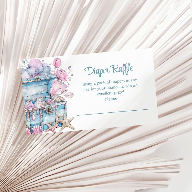 Blommig skattkista Undervattensblöja-lottteri Tilläggskort (Floral Treasure Chest Underwater Diaper Raffle Enclosure Card on a sunny neutral dry palm leaf.)